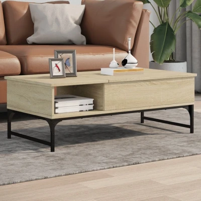 Afbeelding van Salontafel 100x50x35 cm bewerkt hout en metaal sonoma eiken