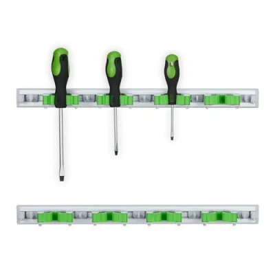 Afbeelding van Relaxdays bezemhouder set van 2 met haakjes tuingereedschapsrek muur bezemklemmen