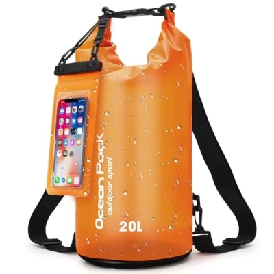 Afbeelding van waterdichte tas met en riemen, rugzak voor outdoor, camping watersport, 5 l, 10 20 licht duurzaam, strand peddeltas, Oranje