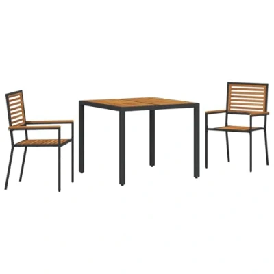 Afbeelding van vidaXL 3 delige Tuin Eethoek Zwart Poly Rattan Acacia