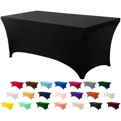 Afbeelding van Utopia Kitchen Spandex Tafelkleed, 1 pak [4FT, zwart], wasbaar en kreukvrij, rechthoekig, stretch, tafelkleed voor evenementen, bruiloften, banketten feesten [122 x 76 (l b h)] cm