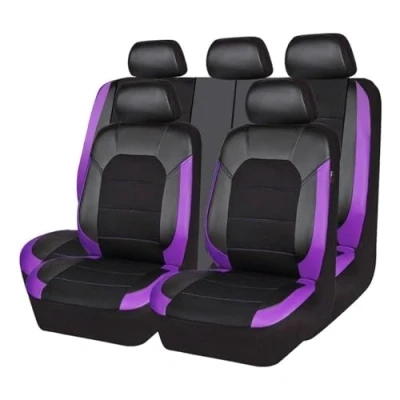 Afbeelding van Complete set van 9 waterdichte en ademende lederen autostoelhoezen voor Ford Fiesta Mk7 2009 2010 2011 2012 2013 2014 2015 2016 2017 zwart/paars