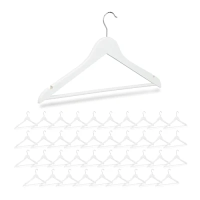 Afbeelding van Relaxdays kledinghangers hout kleerhangers broekhangers draaibare haak set van 40 wit