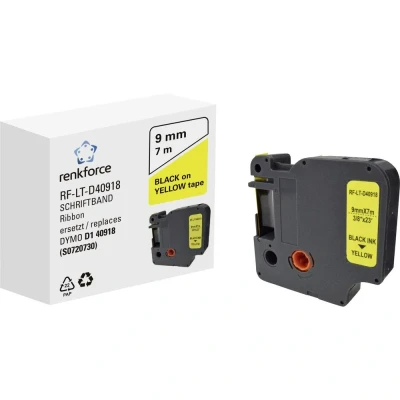 Afbeelding van Labeltape Renkforce RF LT D40918 Compatibel vervangt DYMO D1 40918 9 mm Tapekleur: Geel Tekstkleur: Zwart 7 m