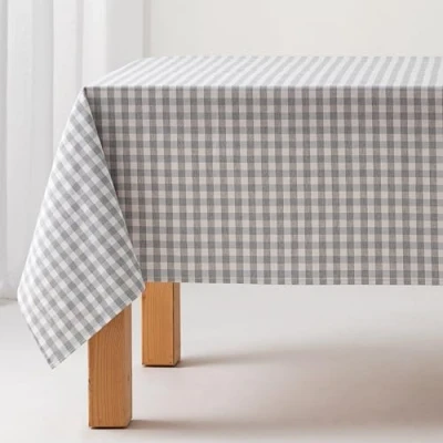 Afbeelding van GAMUSI Tafelkleed, vlekafstotend, rechthoekig, gingham ruitjes, katoen, waterdicht, 140 x 200 cm, kleur lichtgrijs