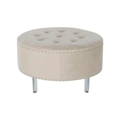 Afbeelding van Kruk DKD Home Decor Beige Zilverkleurig Polyester Hout MDF 80 x 43 cm