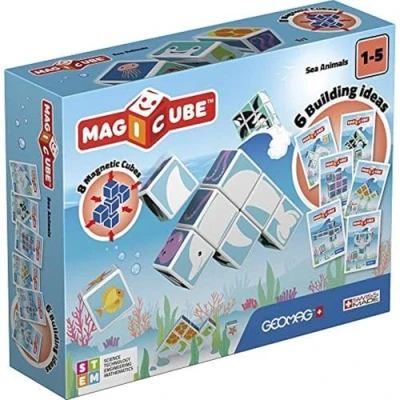 Afbeelding van Geomag Magicube 146, zeedieren, bouwspel met magnetische kubussen, 8 dobbelstenen, bouwspeelgoed voor jongens en meisjes