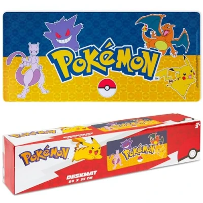 Afbeelding van Pokemon muismat, grote bureauonderlegger, Pikachu, gaming toetsenbord voor laptop, antislip, 80 x 35 cm, cadeau kinderen (marineblauw)