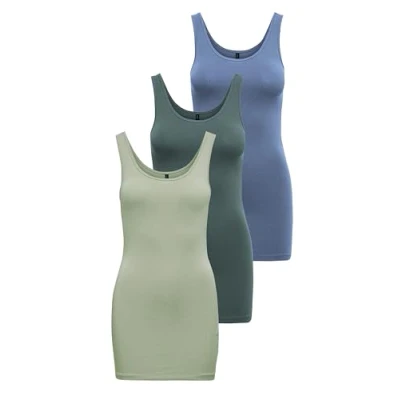 Afbeelding van ONLY Onllive Love Lange tanktop voor dames, groen/blauw (1 x Desert Sage/1 Balsam Green/1 China Blue)