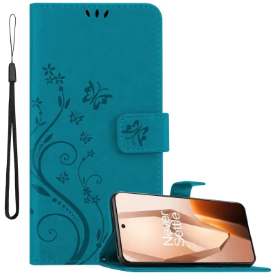 Afbeelding van Cadorabo Hoesje geschikt voor OnePlus 13R in BLOEMEN BLAUW Beschermhoes bloemmotief met magnetische sluiting, standfunctie en kaartsleuven Book Case Cover Etui