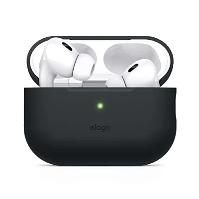 Afbeelding van elago Siliconen hoes compatibel met Apple AirPods Pro 2e generatie, zichtbare led aan de voorkant, ondersteunt draadloos opladen (zwart)
