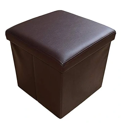 Afbeelding van Style home Zitpoef, zitbank met opbergruimte, opvouwbare opbergbox, zitkist, zitblok, voetsteun, belastbaar tot 300 kg, kunstleer, 38 x cm (bruin)