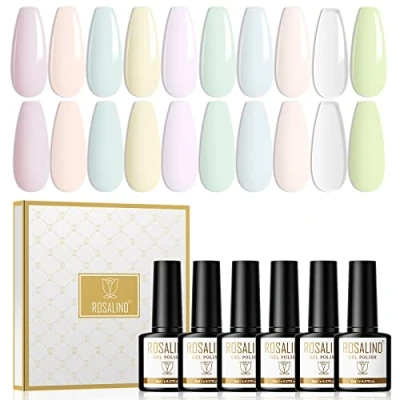 Afbeelding van ROSALIND Semi permanente nagellak, 10 pastelkleuren, wit, geel, blauw, paars, 8 ml, UV, LED, soak off, gel, polish, voor zomernagels