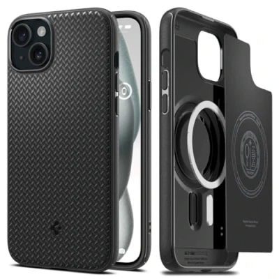 Image de Spigen Mag Armor MagFit Coque de protection pour téléphone portable compatibilité avec MagSafe polyuréthane thermoplastique souple (TPU) noir mat Apple iPhone 15 Plus
