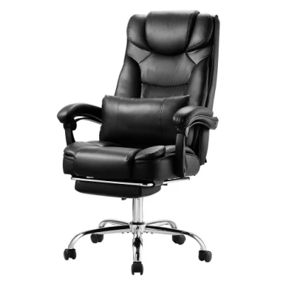 Image de VEVOR Chaise de Bureau à Dossier Haut avec Repose pieds et Coussin Lombaire Noir