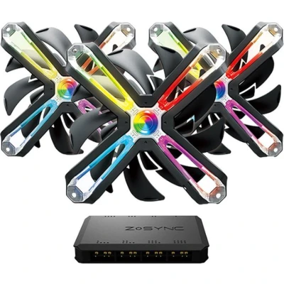 Afbeelding van Zalman 140mm RGB fan 3 Pack with Z.SYNC / Addresable Pin connector Unique reversed impeller design for high cooling performance Spider leg shaped minimized vibration and noise Long lasting Advanced FDB (120,000hours)