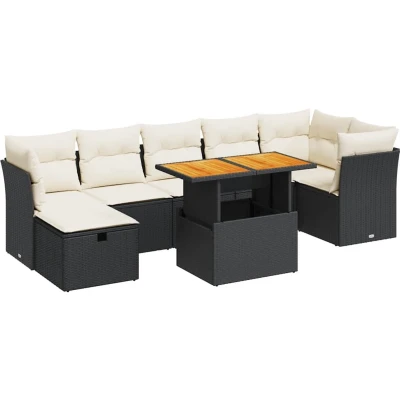 Afbeelding van vidaXL 8 delige Loungeset met kussens poly rattan acacia zwart