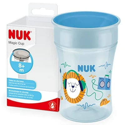 Image de Nuk Tasse d’Apprentissage Magic Cup Bordure 360 antifuites 8+ mois sans BPA 230 ml hérisson (bleu)