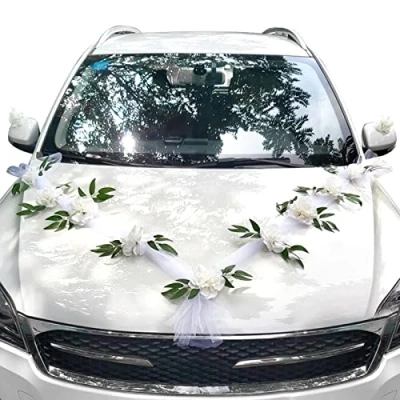Afbeelding van SacJkt decoratie voor auto, bruiloft, trouwauto, band, wit, romantisch, roze, bruiloftsauto, vlinder, bruiloftsfeest (20 x 160 cm)