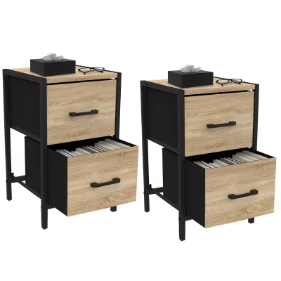 Afbeelding van Lot de 2 tables chevet tiroirs en tissu UTAH design industriel