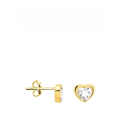 Afbeelding van SOFIA MILANI Oorbellen voor dames van 925 sterling zilver met Zirkonia hartvormige oorstekers, Geelgoud,
