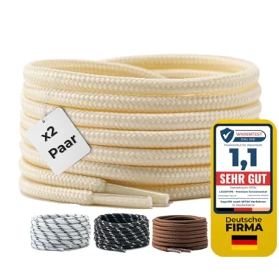 Afbeelding van LaceHype 2 paar ronde veters, diameter van 4 mm, voor laarzen, werkschoenen, outdoor en sportschoenen, reserveveters polyester, scheurvast, beige, 70 cm