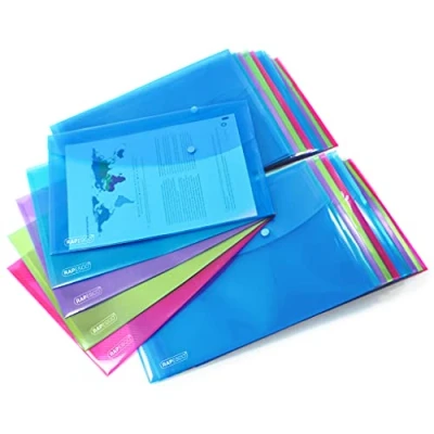 Afbeelding van Rapesco 1678 documentenzakken met drukknop, formaat minister/A4+, levendige kleuren, transparant, 40 stuks