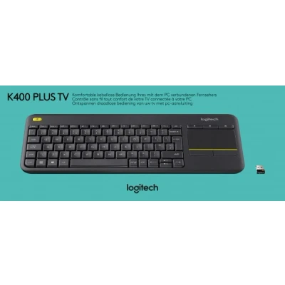 Afbeelding van Logitech Keyboard K400, draadloos, Unifying, zwart Plus TV, DE, touchpad, detailhandel