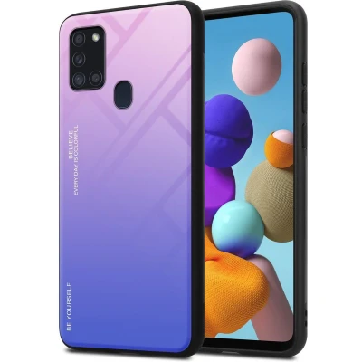 Afbeelding van Cadorabo Hoesje geschikt voor Samsung Galaxy A21s in ROZE BLAUW Tweekleurige beschermhoes van TPU silicone Case Cover en achterzijde gehard glas
