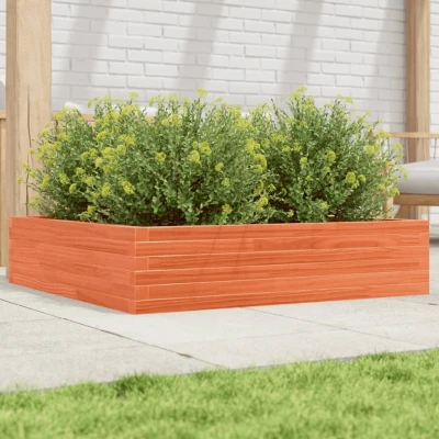 Afbeelding van Plantenbak 100x100x23 cm massief grenenhout wasbruin