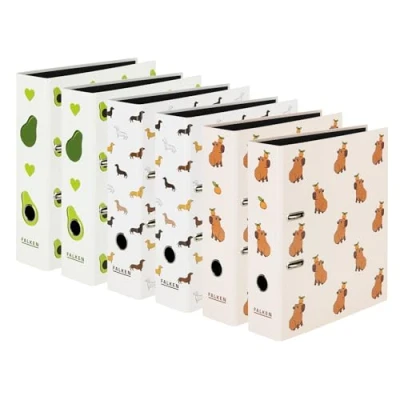 Afbeelding van Set van 6 Falken motiefmappen, sociale media, geassorteerde gemaakt in Duitsland, 8 cm breed, DIN A4, binnenspiegel, zwart, ringband, ordner, kantoormap