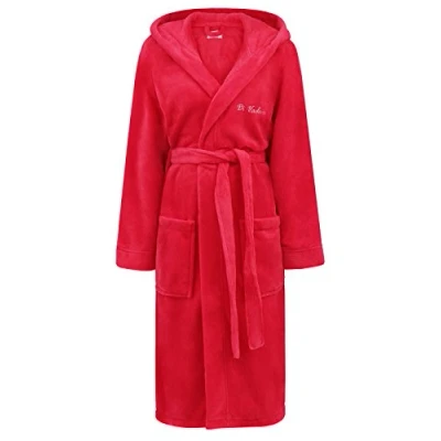Afbeelding van Di Vadini Florenz Badjas met capuchon voor dames en heren, uniseks, nachtkleding van elegante microvezel, Öko Tex Standard 100, kimono kleuren maten XXS 5XL, Rood