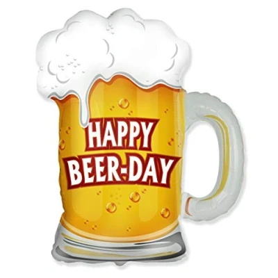 Afbeelding van Ballonim Happy Beerday opblaasbare ballon in de vorm van een bierglas, maat XXL, ca. 75 cm, verjaardagsdecoratie