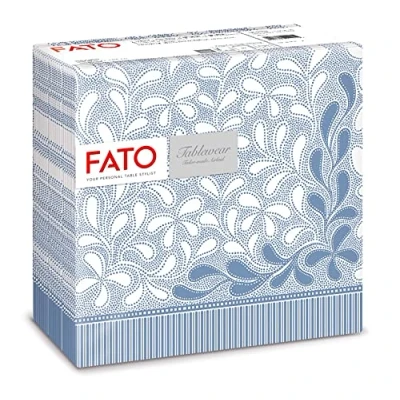 Afbeelding van Fato Droge papieren servetten, Airlaid, stofeffect, pak van 50 afmeting 40 x 40, in 4 gevouwen, botanisch motief provence blauw