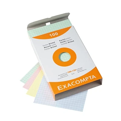 Afbeelding van Exacompta Ref. 13272E Etui van 100 indexkaarten 5x5 geruit, ongeperforeerd formaat x 150 mm geschikt voor inkjet, laser en kopieerapparaat diverse kleuren