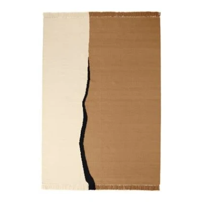 Afbeelding van ferm LIVING Soil Kelim Vloerkleed 170 x 240 cm Dark Sand / Off White