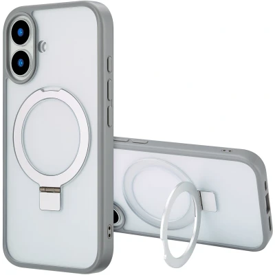 Afbeelding van Accezz Hoesje Geschikt voor iPhone 16 Ring Stand Backcover MagSafe grijs