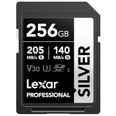 Afbeelding van Lexar Professionele SD geheugenkaart 256 GB, SDXC UHS I, tot 205 MB/s lezen, 140 schrijven, klasse 10, U3, V30 zilver