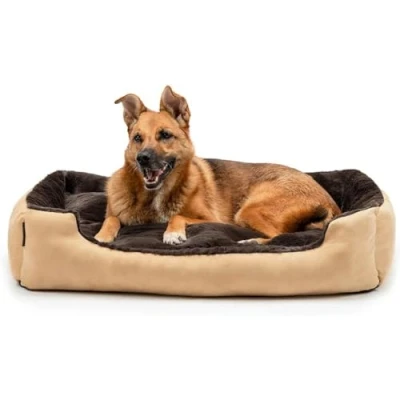 Afbeelding van lionto Hondenbed, hondenkussen, hondenmand, omkeerbaar kussen, maat XL, 90 x 70 cm, bruin/beige