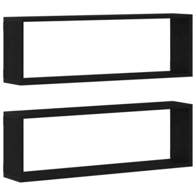 Afbeelding van vidaXL Wandplank Set van 2 Zwarte eiken Bewerkt hout 80 x 15 26 cm