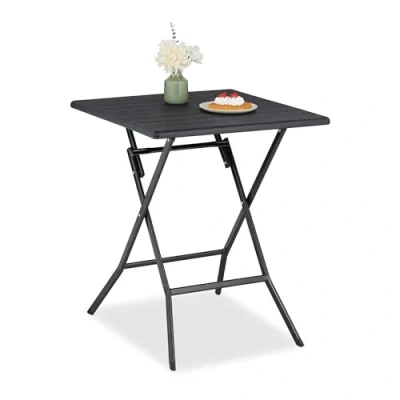 Afbeelding van Relaxdays tuintafel balkontafel bistrotafel campingtafel inklapbaar houtlook zwart