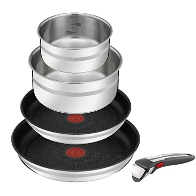 Afbeelding van Jamie Oliver by Tefal L9769632 Ingenio 5 delige roestvrijstalen set met 1 afneembare handgreep, 2 pannen en inductiekookpannen, ovenbestendig, ruimtebesparend