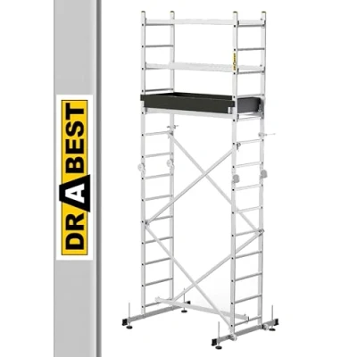 Afbeelding van DRABEST Hector PRO Aluminium vouwladder, steiger, max. werkhoogte 4,73 m, multifunctionele ladder, trapladder voor tuin, huishouden, bouw