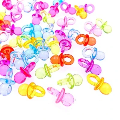 Afbeelding van JZK Set van 100 kleurrijke kunstspenen kunststof, voor snoep, doop, geboorte, verjaardag, baby, kleine fopspenen gastgeschenken
