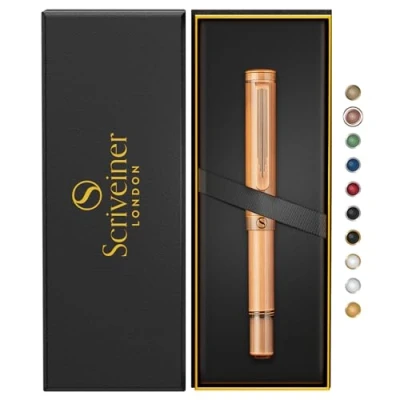 Afbeelding van Scriveiner EDC Luxe rollerbalpen, leuke zakpen, handgeborstelde koperen afwerking, schrijfstift, geschenkdoos voor mannen en vrouwen, Duitse Schmidt navulverpakking, designpen kantoor