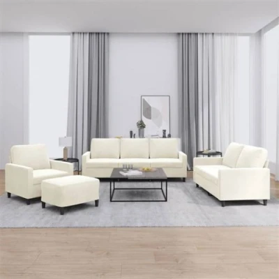 Image de vidaXL Ensemble de canapés 4 pcs avec coussins Crème Velours3201494