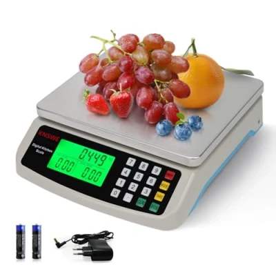 Afbeelding van KNSWE Digitale keukenweegschaal van roestvrij staal, 40 kg, grote professionele voedselweegschaal voor pizzeria, bakkerijen en kantines, voedseluitsteekweegschaal met lcd display