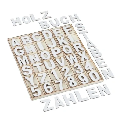 Afbeelding van Relaxdays houten letters en cijfers 144 delige set knutselen doos diy alfabet