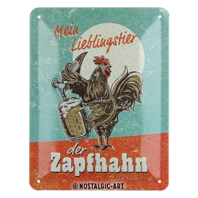 Afbeelding van Nostalgic Art Retro metalen bord 15 x 20 cm met favoriete dierenkraan, cadeau idee voor bierfans, van metaal, vintage design spreuk