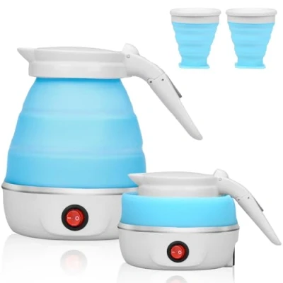 Afbeelding van opvouwbare waterkoker 600 ml mini reiswaterkoker, kleine siliconen roestvrijstalen bodem, voor keuken, reizen, kamperen, buitenactiviteiten